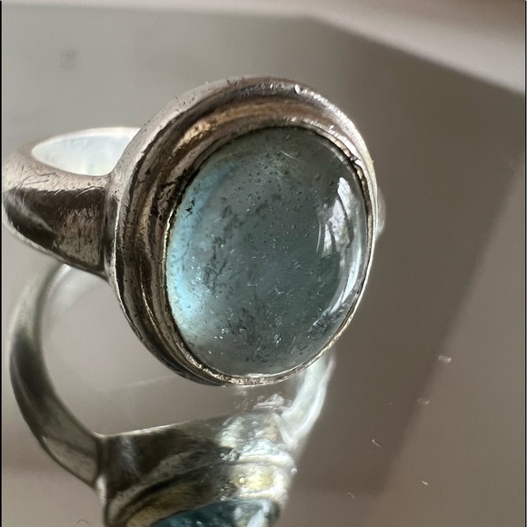 Lg sterling silver 925 raw call Raw Cabochon  aqua marine - Picture 13 of 14